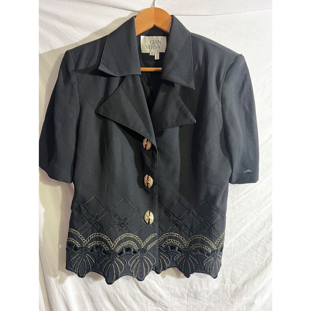 Vtg Gian Versa Black Beaded Jacket Med M Embroidered Glam Blazer Y2K Maximalist